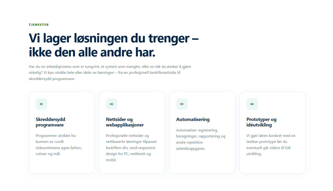 Tjenester på Mogen Solutions-nettsiden